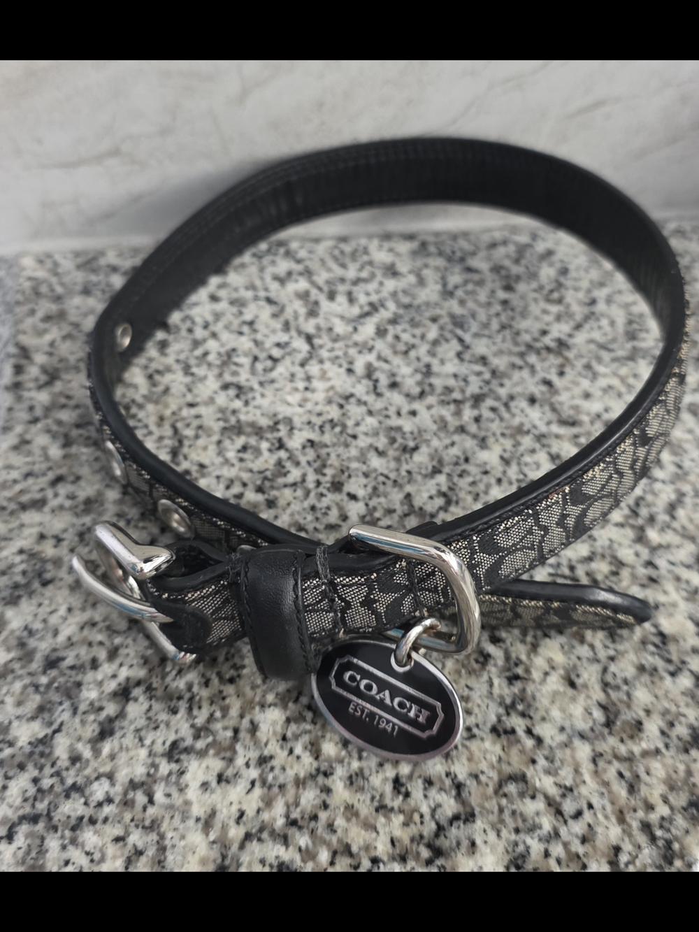 Authentic Coach Signature Black Gray Logo Dog Cat Pet Collar 4003 Medium Retired